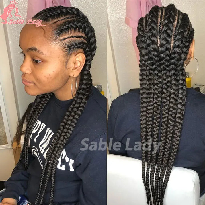36 Inch Jumbo Braided Wigs Synthetic Knotless Full Lace Braid Wig Knotless Braided Wig Cornrow Plait Braids Wig For Afro Women - Vogue Vista UK