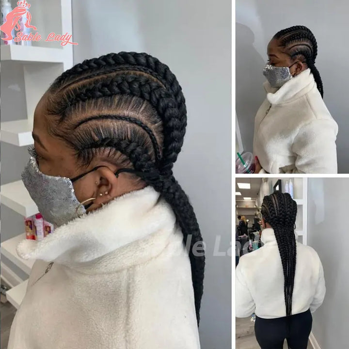 36 Inch Jumbo Braided Wigs Synthetic Knotless Full Lace Braid Wig Knotless Braided Wig Cornrow Plait Braids Wig For Afro Women - Vogue Vista UK