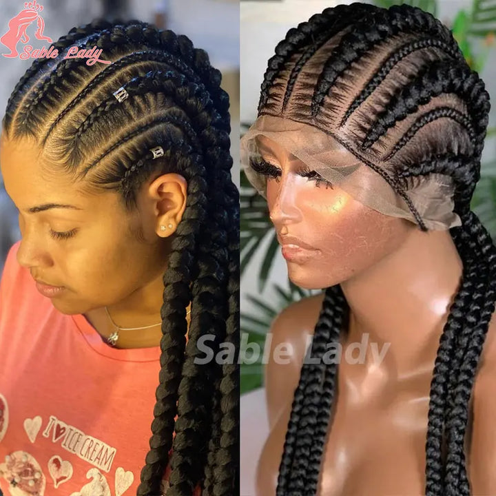 36 Inch Jumbo Braided Wigs Synthetic Knotless Full Lace Braid Wig Knotless Braided Wig Cornrow Plait Braids Wig For Afro Women - Vogue Vista UK