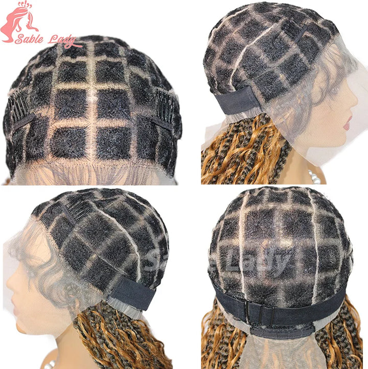 Boho Braided Wigs Synthetic Full Lace Front Wigs Blonde Curly Ends Hair Goddess Locs Cornrows Braid Wigs Knotless Box Braids Wig - Vogue Vista UK