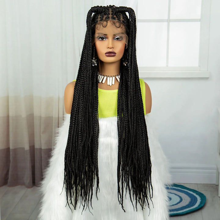 Synthetic Braided Wig Synthetic Hair Lace Front Wigs Box Braided Wigs for Black Women 36 Inches Micro Braids Wigs with Baby Hair - Vogue Vista UK