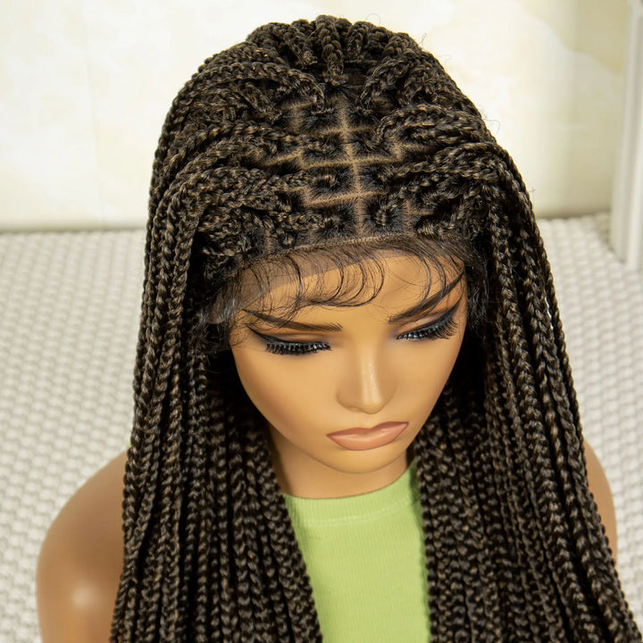 Synthetic Braided Wig Synthetic Hair Lace Front Wigs Box Braided Wigs for Black Women 36 Inches Micro Braids Wigs with Baby Hair - Vogue Vista UK