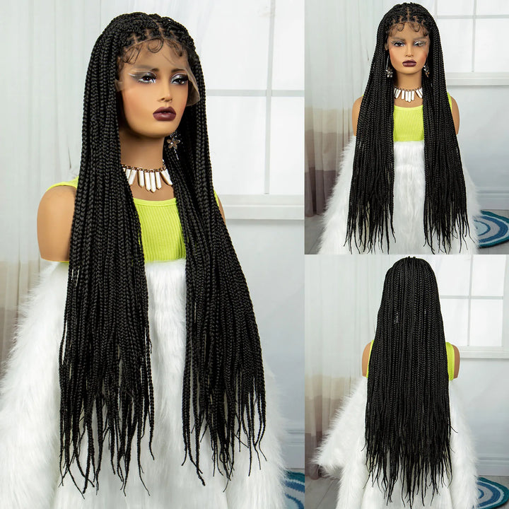 Synthetic Braided Wig Synthetic Hair Lace Front Wigs Box Braided Wigs for Black Women 36 Inches Micro Braids Wigs with Baby Hair - Vogue Vista UK