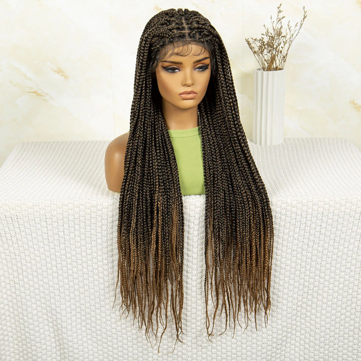 Synthetic Braided Wig Synthetic Hair Lace Front Wigs Box Braided Wigs for Black Women 36 Inches Micro Braids Wigs with Baby Hair - Vogue Vista UK