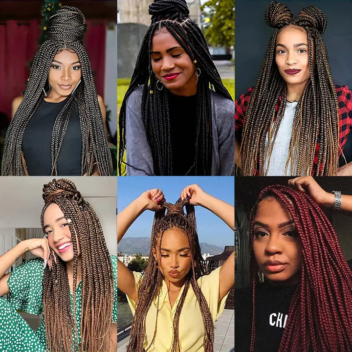 Synthetic Braided Wig Synthetic Hair Lace Front Wigs Box Braided Wigs for Black Women 36 Inches Micro Braids Wigs with Baby Hair - Vogue Vista UK