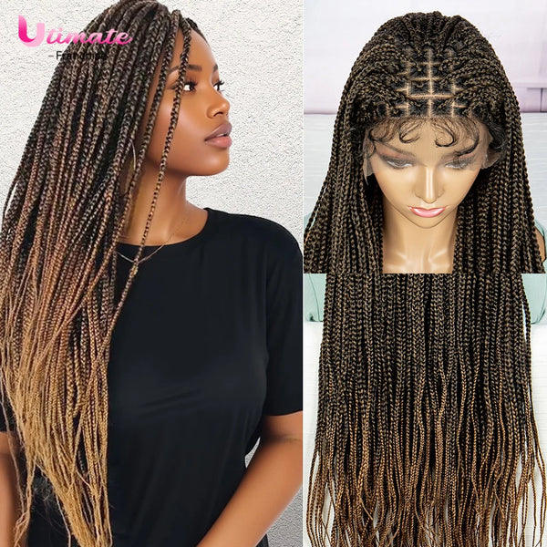 Synthetic Braided Wig Synthetic Hair Lace Front Wigs Box Braided Wigs for Black Women 36 Inches Micro Braids Wigs with Baby Hair - Vogue Vista UK