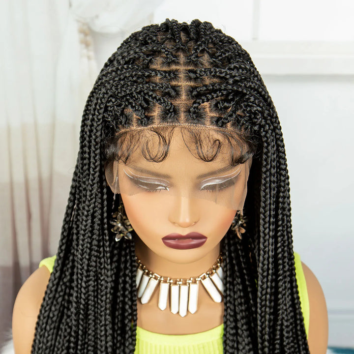 Synthetic Braided Wig Synthetic Hair Lace Front Wigs Box Braided Wigs for Black Women 36 Inches Micro Braids Wigs with Baby Hair - Vogue Vista UK