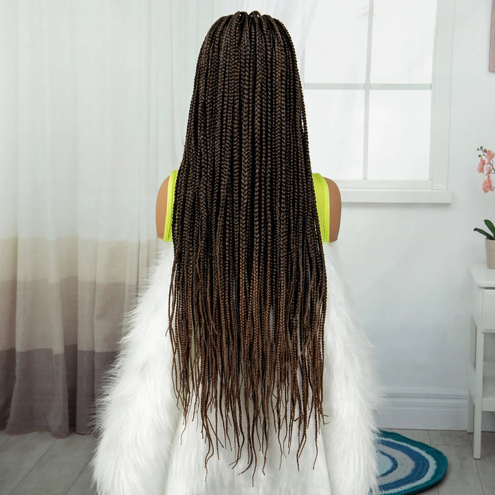 Synthetic Braided Wig Synthetic Hair Lace Front Wigs Box Braided Wigs for Black Women 36 Inches Micro Braids Wigs with Baby Hair - Vogue Vista UK