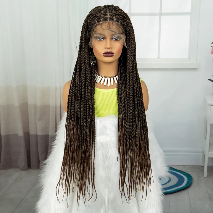 Synthetic Braided Wig Synthetic Hair Lace Front Wigs Box Braided Wigs for Black Women 36 Inches Micro Braids Wigs with Baby Hair - Vogue Vista UK