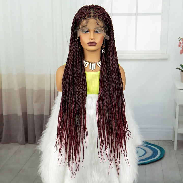 Synthetic Braided Wig Synthetic Hair Lace Front Wigs Box Braided Wigs for Black Women 36 Inches Micro Braids Wigs with Baby Hair - Vogue Vista UK