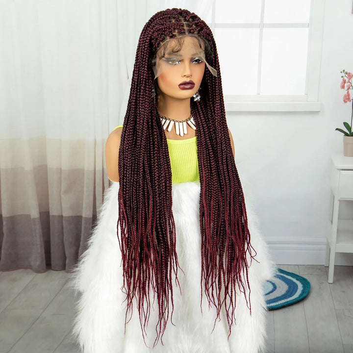 Synthetic Braided Wig Synthetic Hair Lace Front Wigs Box Braided Wigs for Black Women 36 Inches Micro Braids Wigs with Baby Hair - Vogue Vista UK