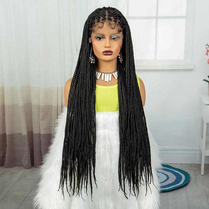 Synthetic Braided Wig Synthetic Hair Lace Front Wigs Box Braided Wigs for Black Women 36 Inches Micro Braids Wigs with Baby Hair - Vogue Vista UK