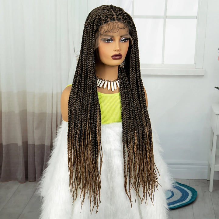 Synthetic Braided Wig Synthetic Hair Lace Front Wigs Box Braided Wigs for Black Women 36 Inches Micro Braids Wigs with Baby Hair - Vogue Vista UK