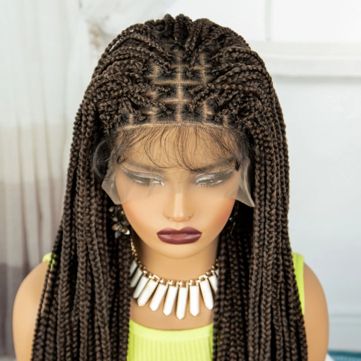 Synthetic Braided Wig Synthetic Hair Lace Front Wigs Box Braided Wigs for Black Women 36 Inches Micro Braids Wigs with Baby Hair - Vogue Vista UK