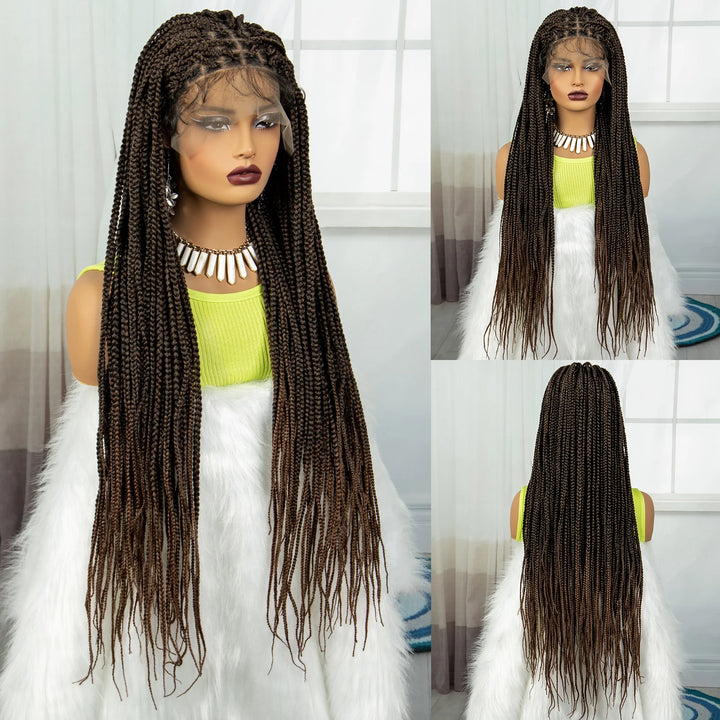 Synthetic Braided Wig Synthetic Hair Lace Front Wigs Box Braided Wigs for Black Women 36 Inches Micro Braids Wigs with Baby Hair - Vogue Vista UK