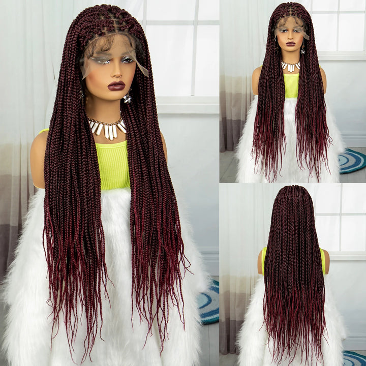 Synthetic Braided Wig Synthetic Hair Lace Front Wigs Box Braided Wigs for Black Women 36 Inches Micro Braids Wigs with Baby Hair - Vogue Vista UK