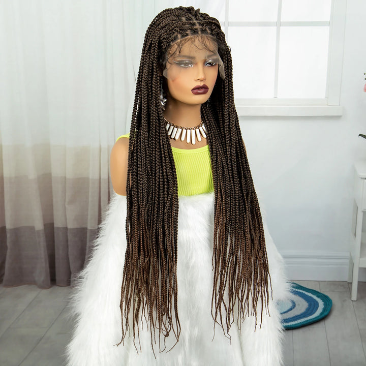 Synthetic Braided Wig Synthetic Hair Lace Front Wigs Box Braided Wigs for Black Women 36 Inches Micro Braids Wigs with Baby Hair - Vogue Vista UK