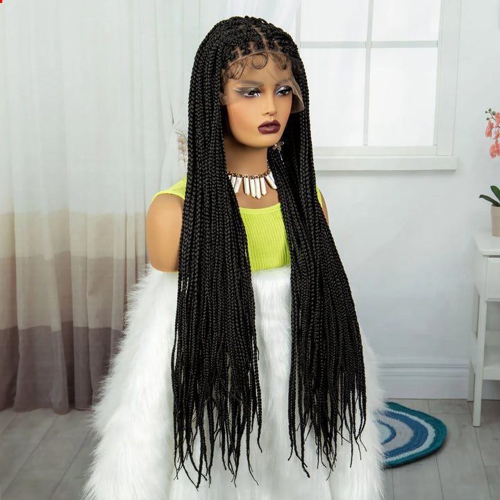 Synthetic Braided Wig Synthetic Hair Lace Front Wigs Box Braided Wigs for Black Women 36 Inches Micro Braids Wigs with Baby Hair - Vogue Vista UK