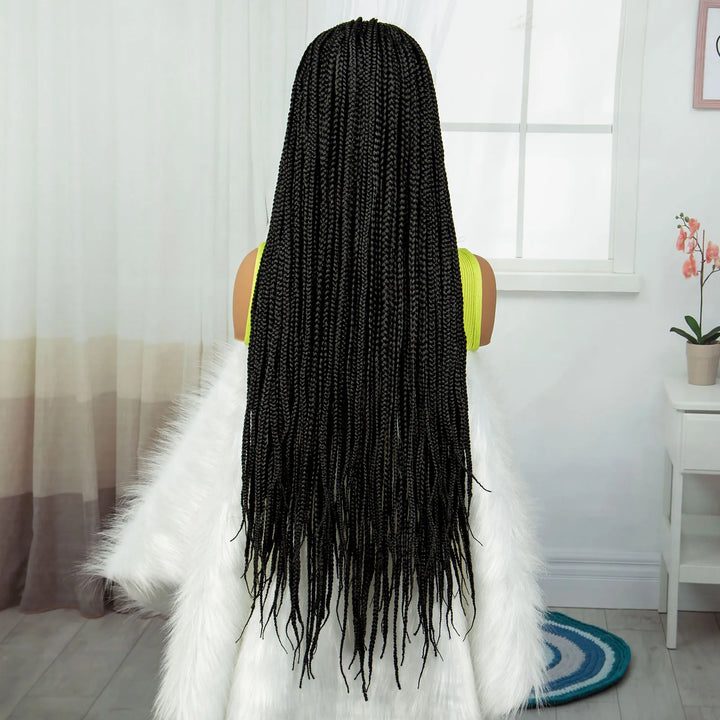 Synthetic Braided Wig Synthetic Hair Lace Front Wigs Box Braided Wigs for Black Women 36 Inches Micro Braids Wigs with Baby Hair - Vogue Vista UK