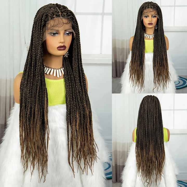 Synthetic Braided Wig Synthetic Hair Lace Front Wigs Box Braided Wigs for Black Women 36 Inches Micro Braids Wigs with Baby Hair - Vogue Vista UK