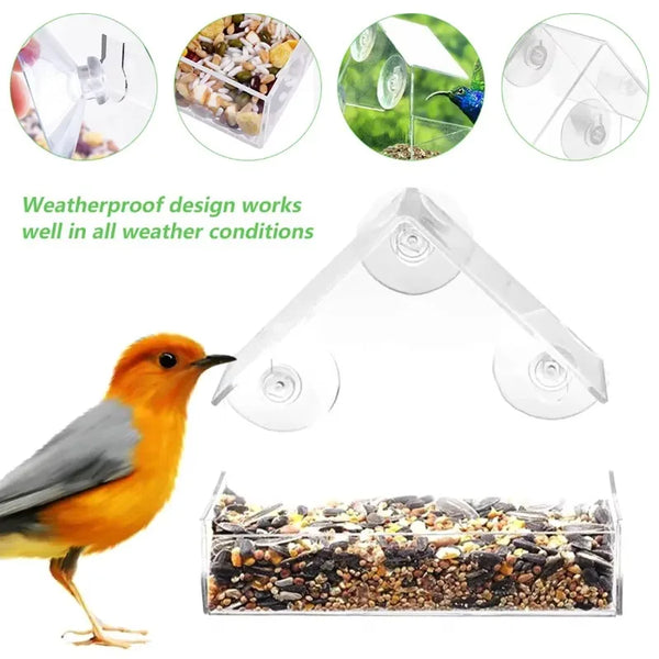 1pc/2pcs Window Wild Bird Feeder House Transparent Wild Table Removable Suction Cups Sliding Feed Tray Patio Yard  Hummingbird - Vogue Vista UK