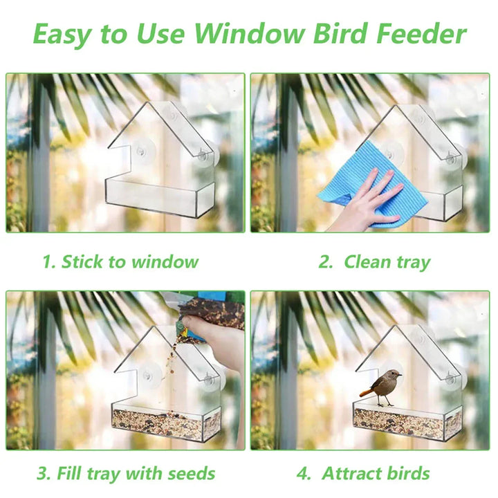 1pc/2pcs Window Wild Bird Feeder House Transparent Wild Table Removable Suction Cups Sliding Feed Tray Patio Yard  Hummingbird - Vogue Vista UK
