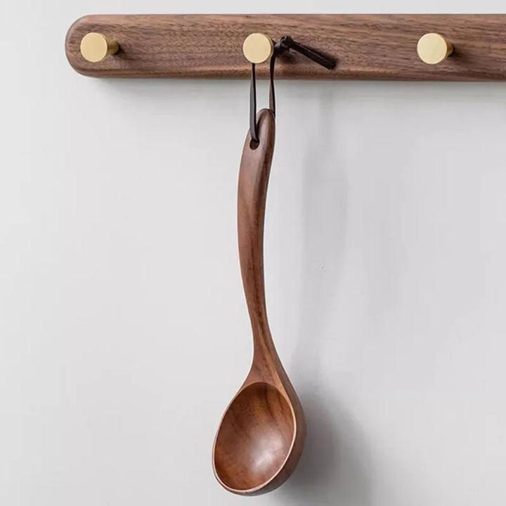 Teak Wooden Ladle Spoon Kitchen Serving Spoon With Back Hooks Non-stick Wooden Soup Ladle   For Cooking Serving And Stirring - Vogue Vista UK