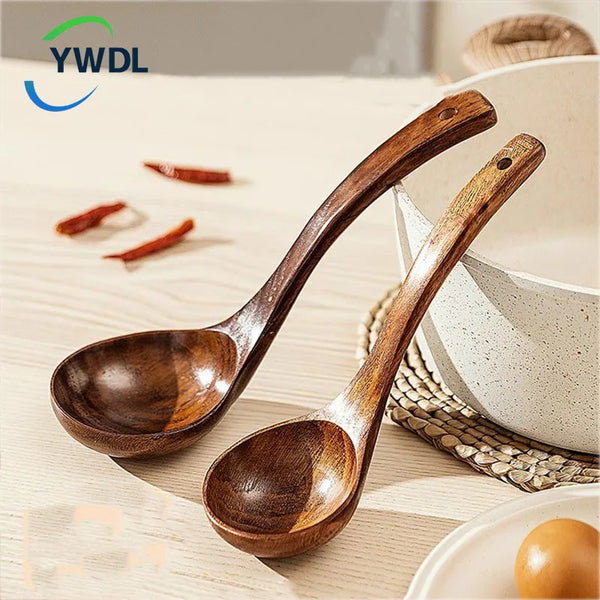 Teak Wooden Ladle Spoon Kitchen Serving Spoon With Back Hooks Non-stick Wooden Soup Ladle   For Cooking Serving And Stirring - Vogue Vista UK