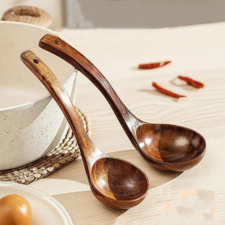 Teak Wooden Ladle Spoon Kitchen Serving Spoon With Back Hooks Non-stick Wooden Soup Ladle   For Cooking Serving And Stirring - Vogue Vista UK