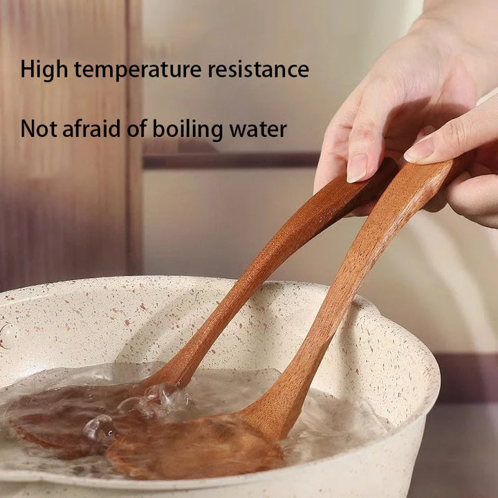 Teak Wooden Ladle Spoon Kitchen Serving Spoon With Back Hooks Non-stick Wooden Soup Ladle   For Cooking Serving And Stirring - Vogue Vista UK
