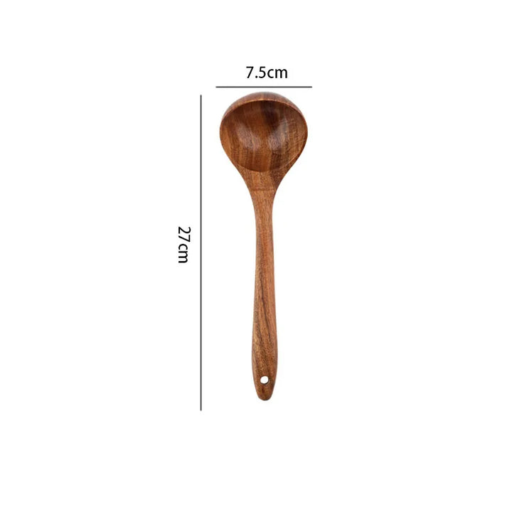 Teak Wooden Ladle Spoon Kitchen Serving Spoon With Back Hooks Non-stick Wooden Soup Ladle   For Cooking Serving And Stirring - Vogue Vista UK