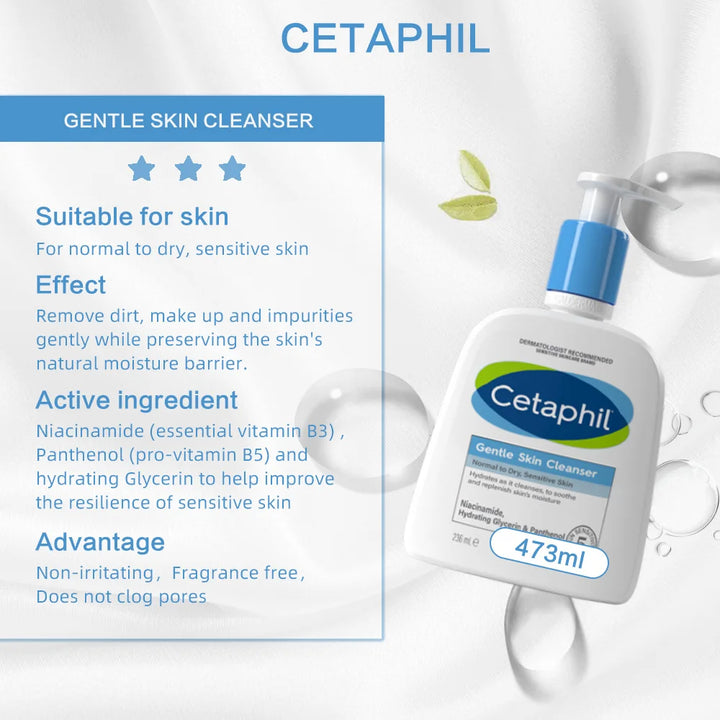 CETAPHIL GENTLE SKIN CLEANSER 473ML,  vitamin B3, B5, hydrating Glycerin, Suitable dry & sensitive skin - Vogue Vista UK