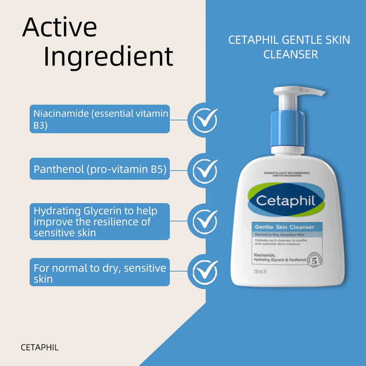 CETAPHIL GENTLE SKIN CLEANSER 473ML,  vitamin B3, B5, hydrating Glycerin, Suitable dry & sensitive skin - Vogue Vista UK