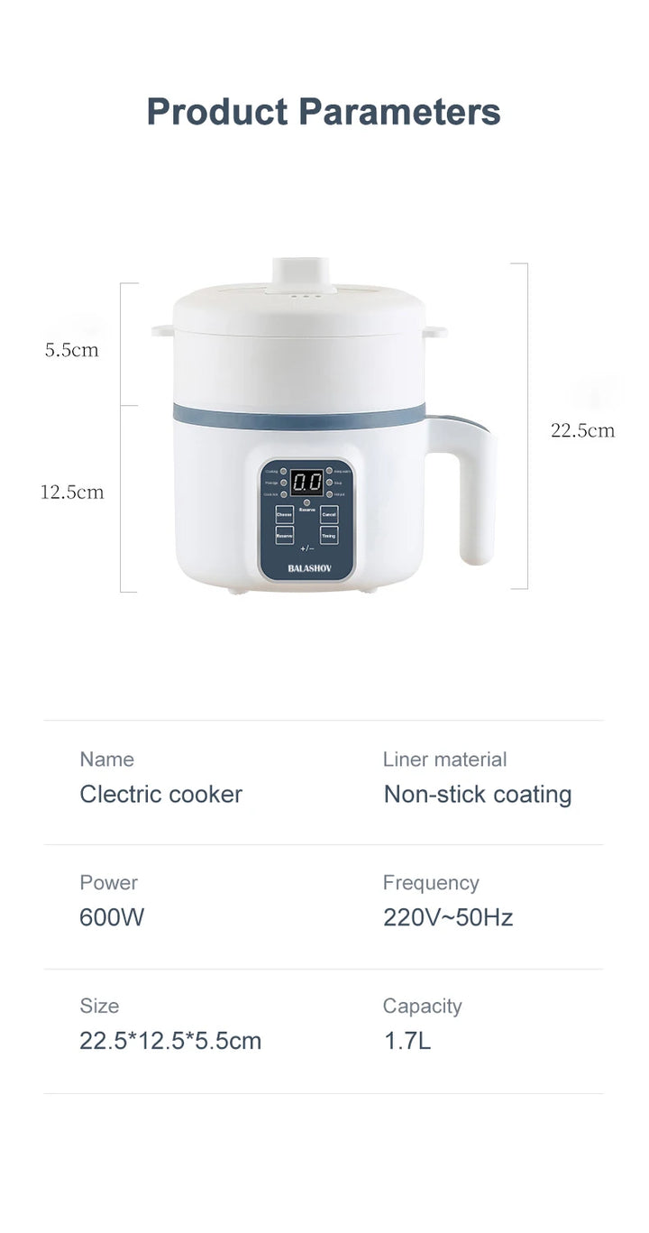 1.7L Electric Rice Cooker Single Double Layer 220V Multi Cooker Non-Stick Smart Mechanical MultiCooker Steamed Rice Pot For Home - Vogue Vista UK