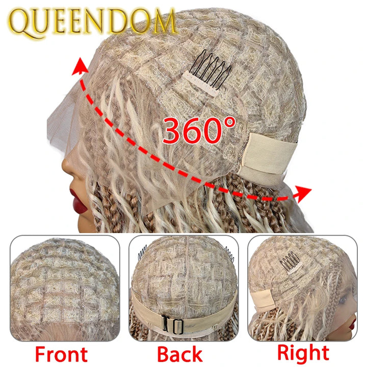Synthetic Full Lace Bohemian Braid Wig 32 Inch Box Braids Goddess Wig With Curly Hair Ombre Blonde Gradation Cornrow Braided Wig - Vogue Vista UK