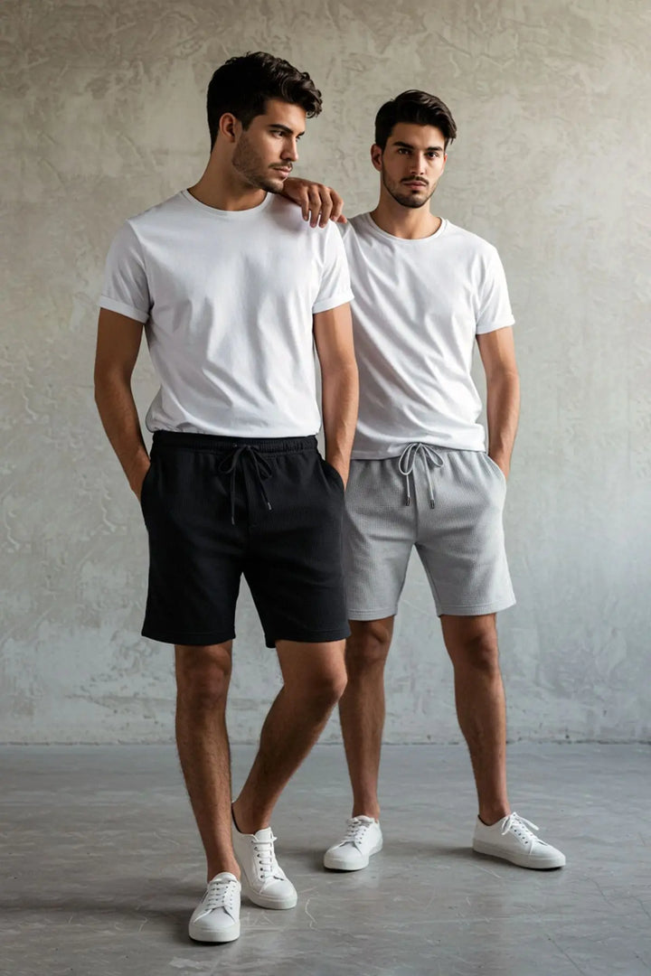 Trendyol TYZA Men's Casual Shorts Plain Knit Waffle Straight Leg Elastic String Daily Casual Pocket Shorts - Vogue Vista UK