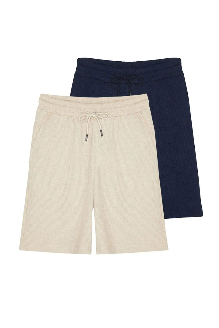 Trendyol TYZA Men's Casual Shorts Plain Knit Waffle Straight Leg Elastic String Daily Casual Pocket Shorts - Vogue Vista UK