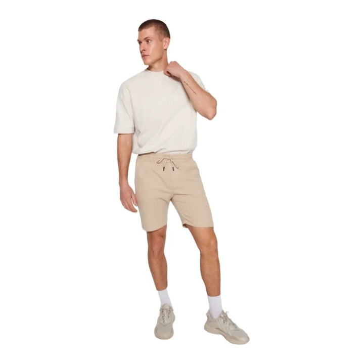 Trendyol TYZA Men's Casual Shorts Plain Knit Waffle Straight Leg Elastic String Daily Casual Pocket Shorts - Vogue Vista UK