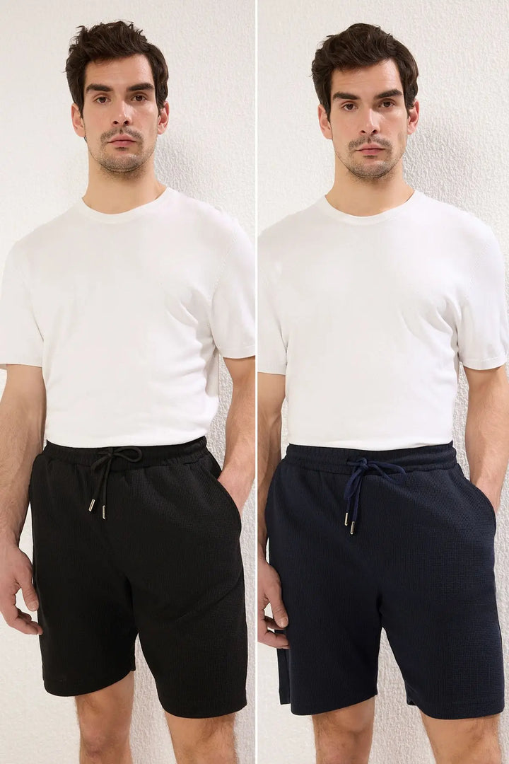 Trendyol TYZA Men's Casual Shorts Plain Knit Waffle Straight Leg Elastic String Daily Casual Pocket Shorts - Vogue Vista UK