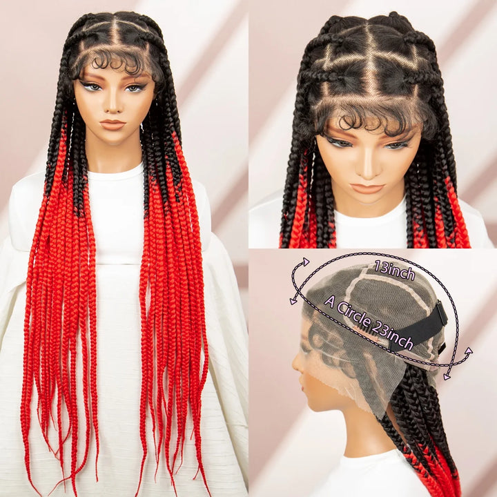 36inch Orange Knotless Box Braided Wigs Synthetic Transparent Full Lace Braids Wig For Women Braided Lace Wig with Baby Hair - Vogue Vista UK