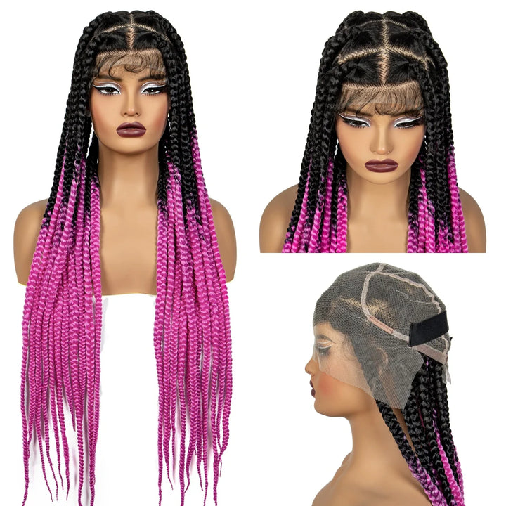 36inch Orange Knotless Box Braided Wigs Synthetic Transparent Full Lace Braids Wig For Women Braided Lace Wig with Baby Hair - Vogue Vista UK
