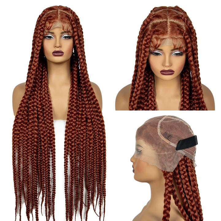 36inch Orange Knotless Box Braided Wigs Synthetic Transparent Full Lace Braids Wig For Women Braided Lace Wig with Baby Hair - Vogue Vista UK