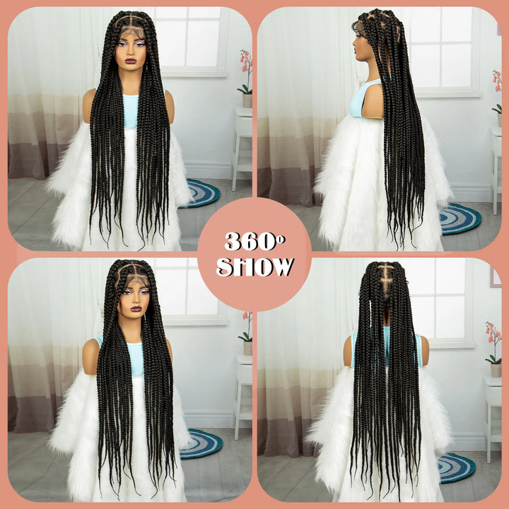 36inch Orange Knotless Box Braided Wigs Synthetic Transparent Full Lace Braids Wig For Women Braided Lace Wig with Baby Hair - Vogue Vista UK