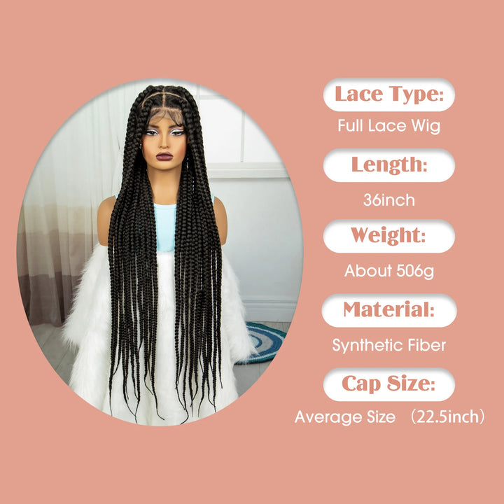 36inch Orange Knotless Box Braided Wigs Synthetic Transparent Full Lace Braids Wig For Women Braided Lace Wig with Baby Hair - Vogue Vista UK