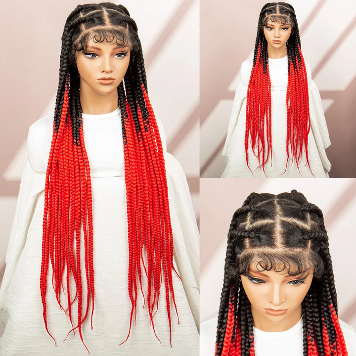 36inch Orange Knotless Box Braided Wigs Synthetic Transparent Full Lace Braids Wig For Women Braided Lace Wig with Baby Hair - Vogue Vista UK