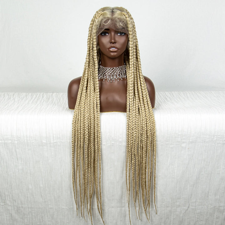 36inch Orange Knotless Box Braided Wigs Synthetic Transparent Full Lace Braids Wig For Women Braided Lace Wig with Baby Hair - Vogue Vista UK