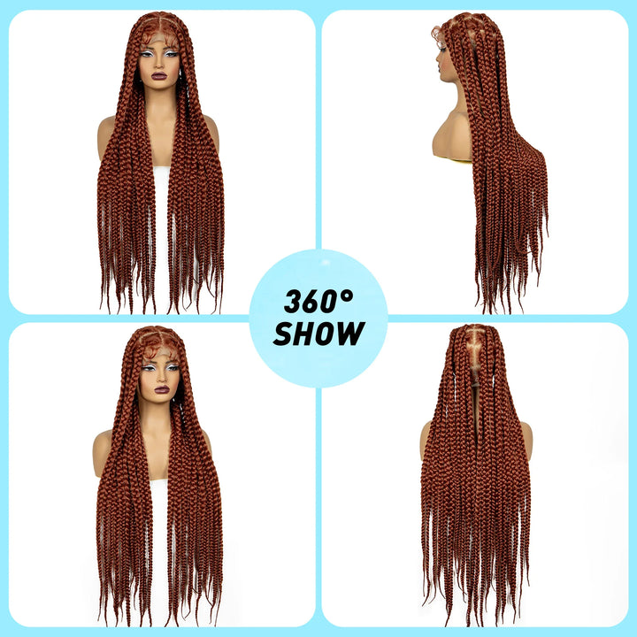 36inch Orange Knotless Box Braided Wigs Synthetic Transparent Full Lace Braids Wig For Women Braided Lace Wig with Baby Hair - Vogue Vista UK