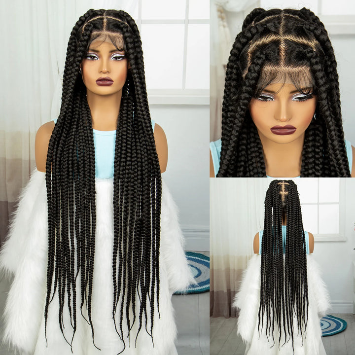 36inch Orange Knotless Box Braided Wigs Synthetic Transparent Full Lace Braids Wig For Women Braided Lace Wig with Baby Hair - Vogue Vista UK