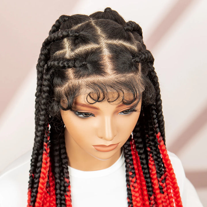 36inch Orange Knotless Box Braided Wigs Synthetic Transparent Full Lace Braids Wig For Women Braided Lace Wig with Baby Hair - Vogue Vista UK