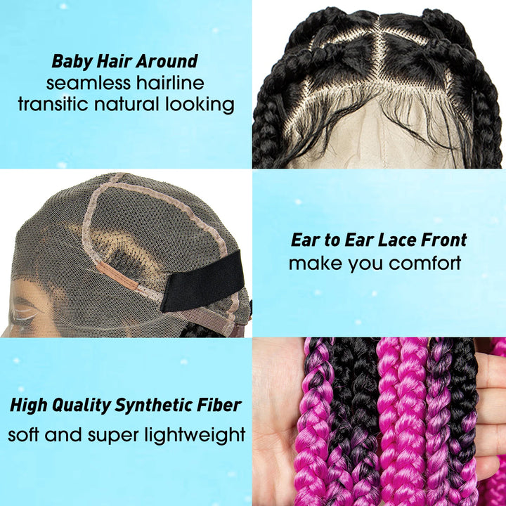 36inch Orange Knotless Box Braided Wigs Synthetic Transparent Full Lace Braids Wig For Women Braided Lace Wig with Baby Hair - Vogue Vista UK